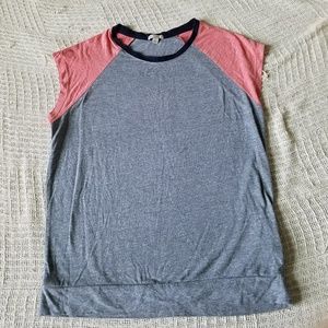 GAP Grey/Pink Baseball Tee with Cap Sleeves
